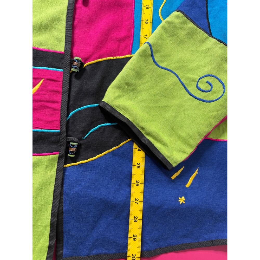 INDIGO MOON Womens Multicolor Embroidered Jacket 2X Art-To-Wear Boho Maximalist - Picture 7 of 11